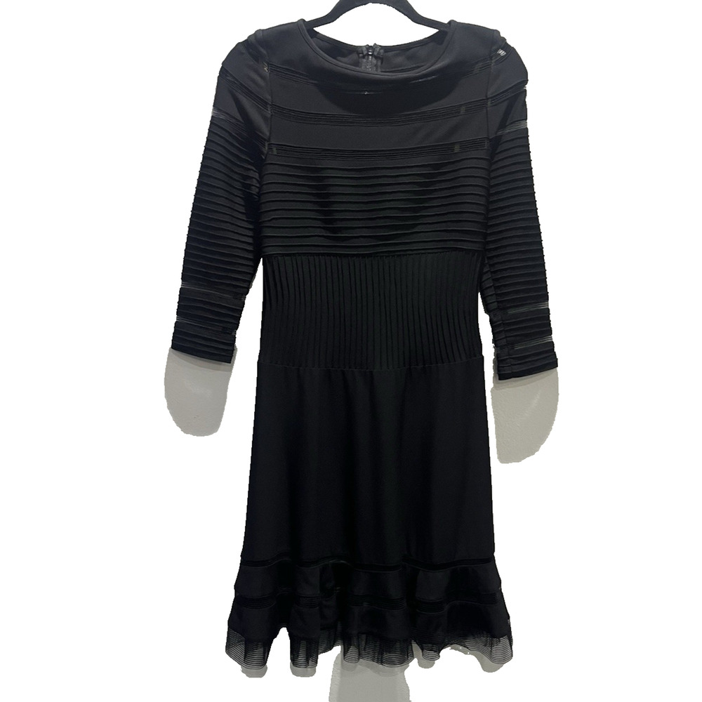 Tadashi Shoji Illusion Stripe Bateau Neckline Knee-Length Dress SZ XS - Picture 2 of 10